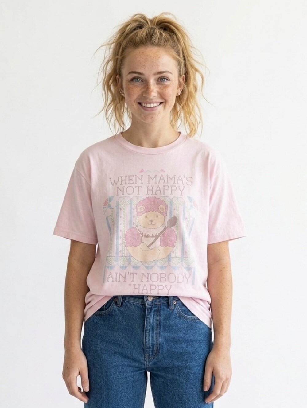 Screen Stars Vintage 90s "When Mama's Not Happy" Graphic Tee - XL - Stains